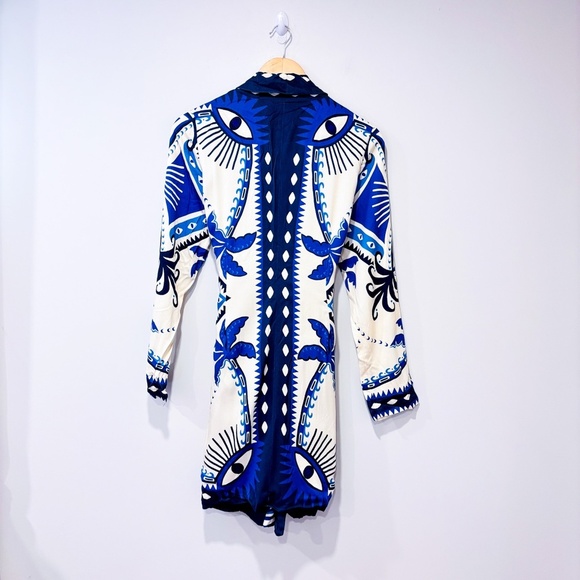 FARM RIO Long-Sleeve Blue & Cream Blazer Dress - Picture 4 of 13